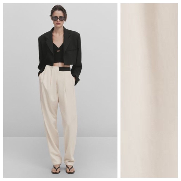 NWT. Massimo Dutti Studio Cream Viscose Contrast Tuxedo Suit Trousers. Size 6.